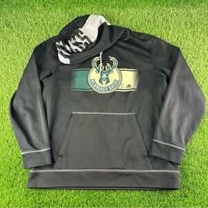 Adidas Milwaukee Bucks Long Sleeve HOODED Sz LARGE Black Grey NBA Dame Climawarm